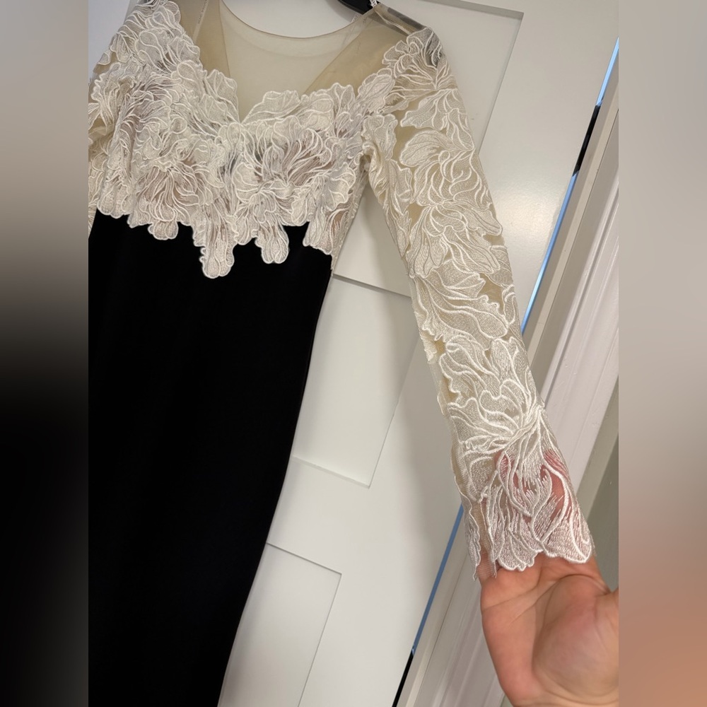 NEW Tadashi Shoji Black Gown with Ivory Lace Bodice Size 2 - Picture 10 of 13